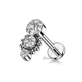 Triple CZ Top Flat Back Stud - Silver