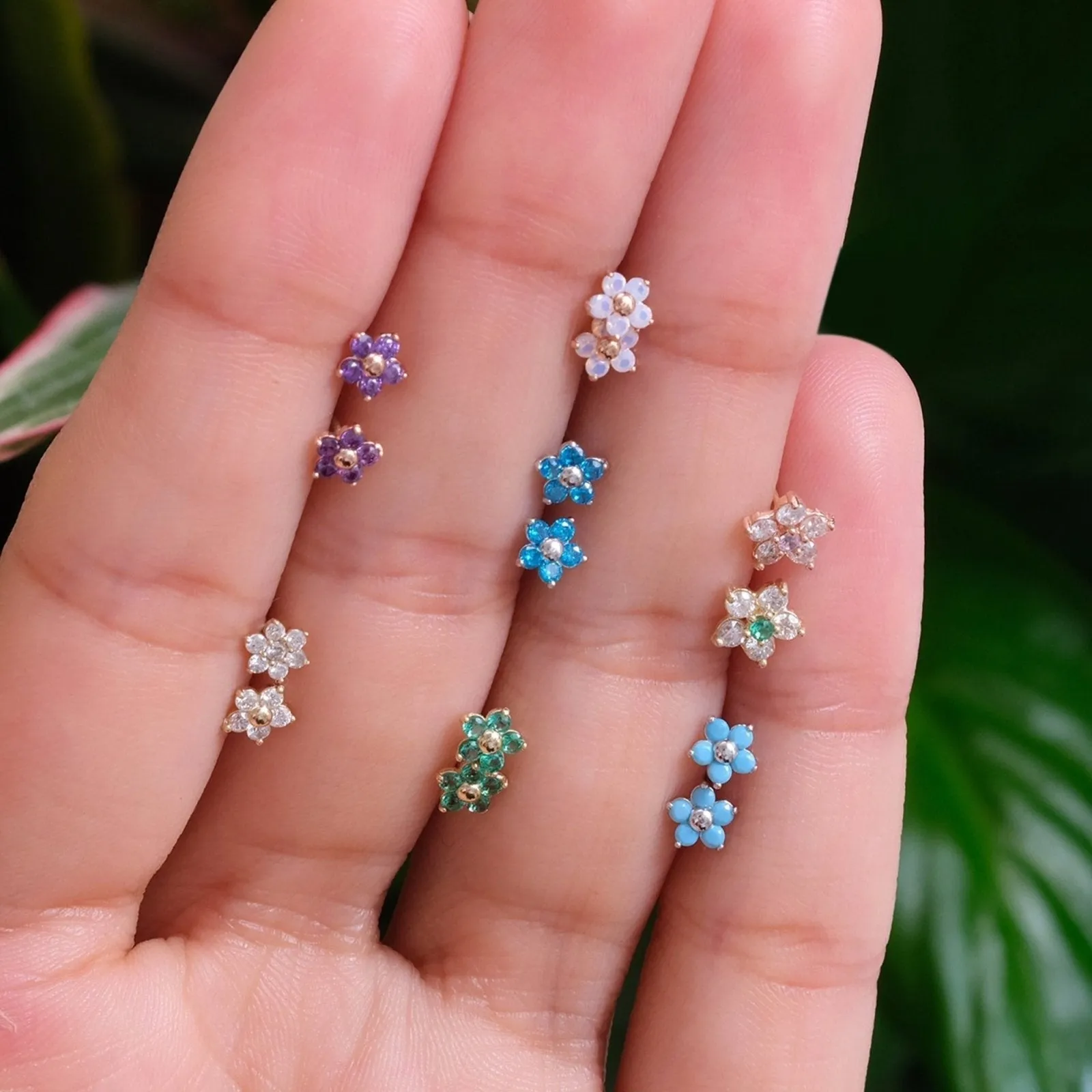 Turquoise Flower Flat Back Stud