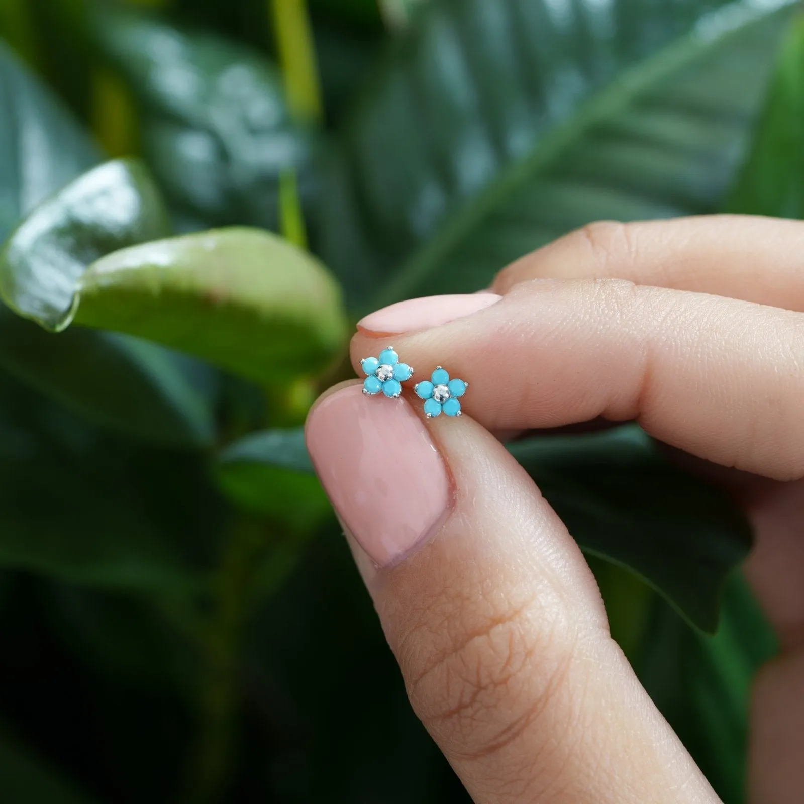 Turquoise Flower Flat Back Stud