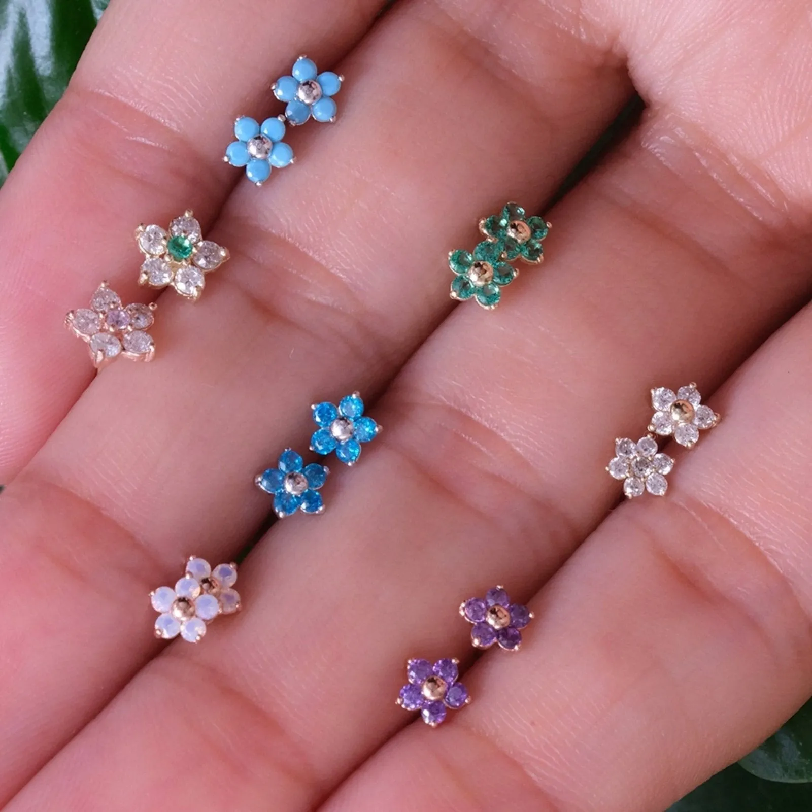 Turquoise Flower Flat Back Stud