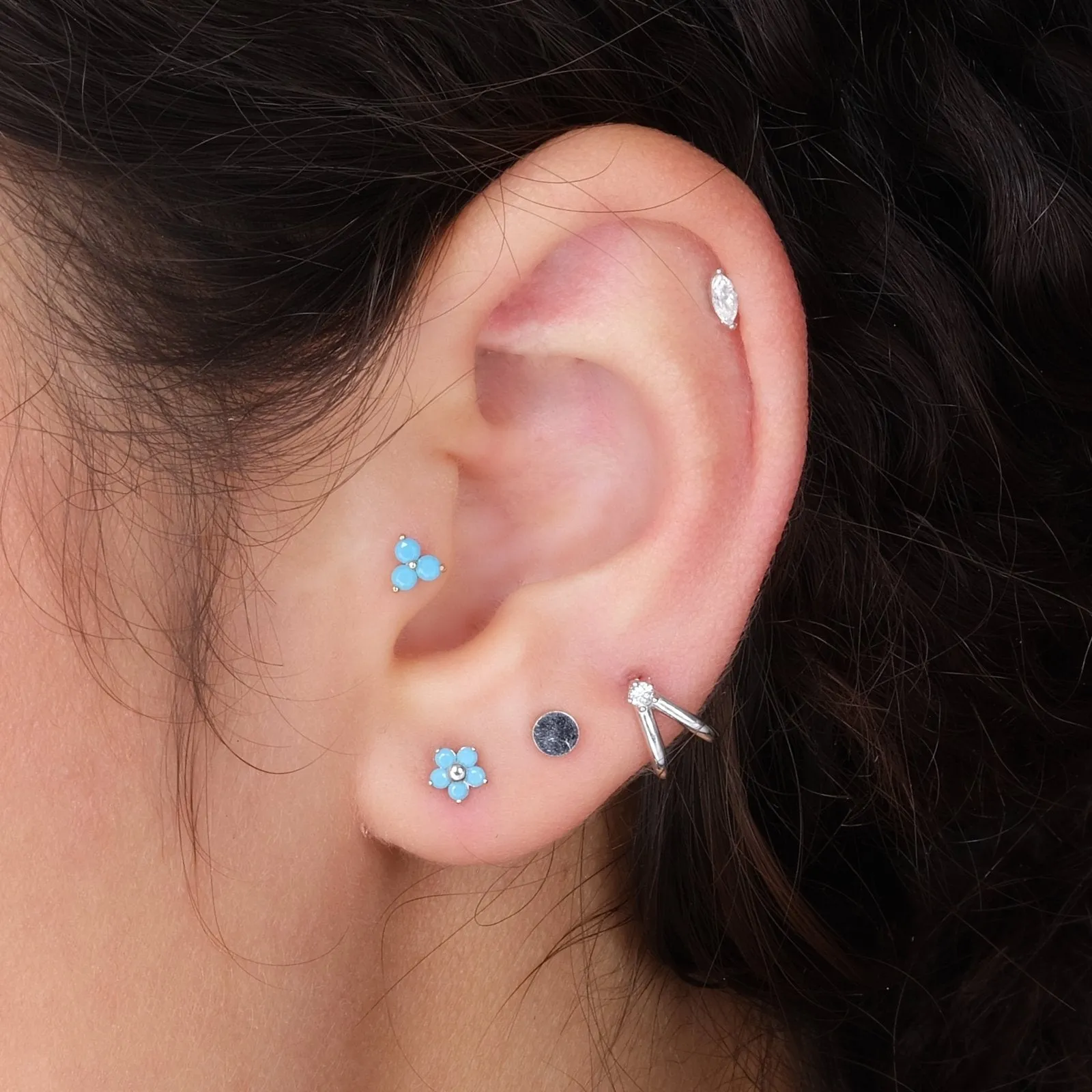 Turquoise Flower Flat Back Stud