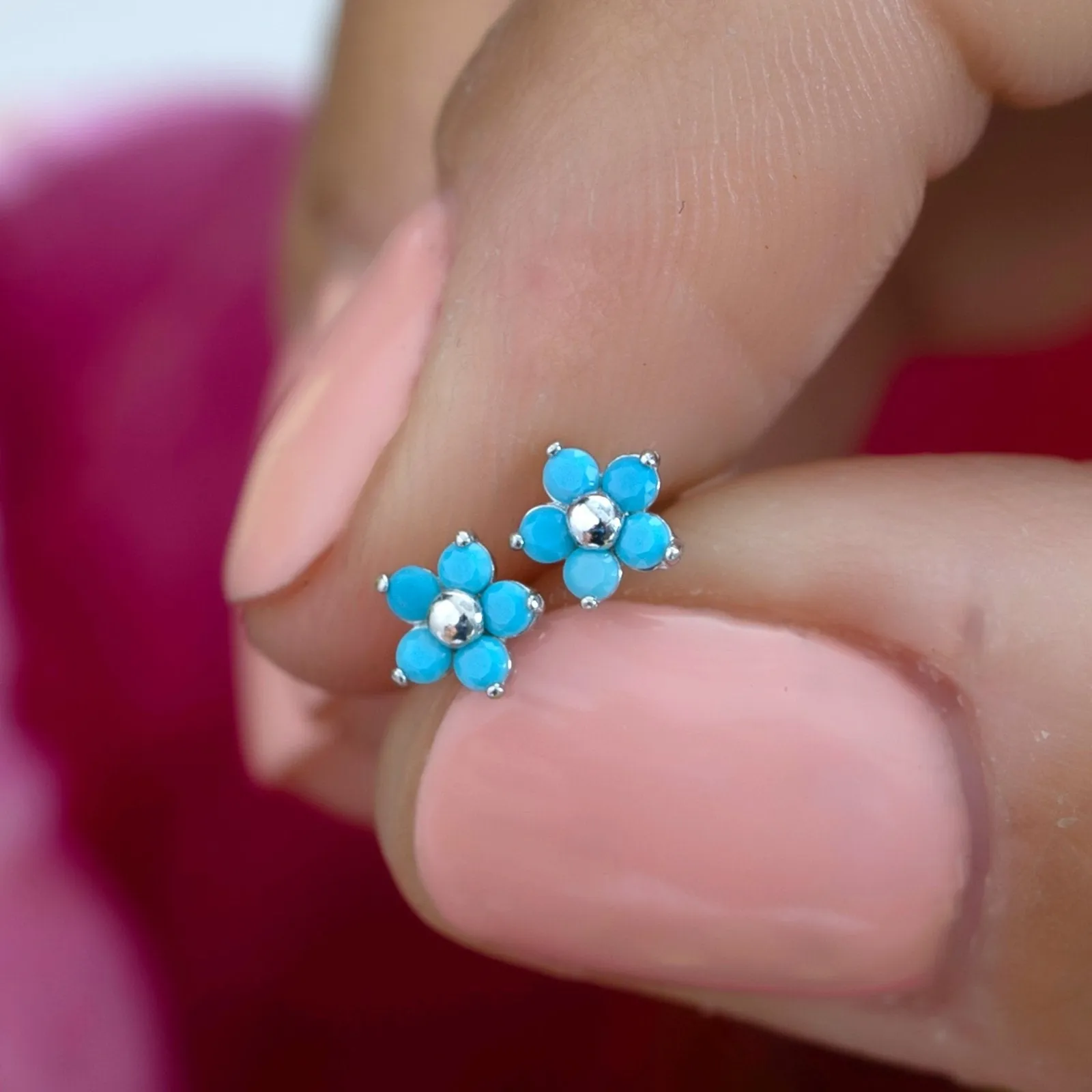 Turquoise Flower Flat Back Stud