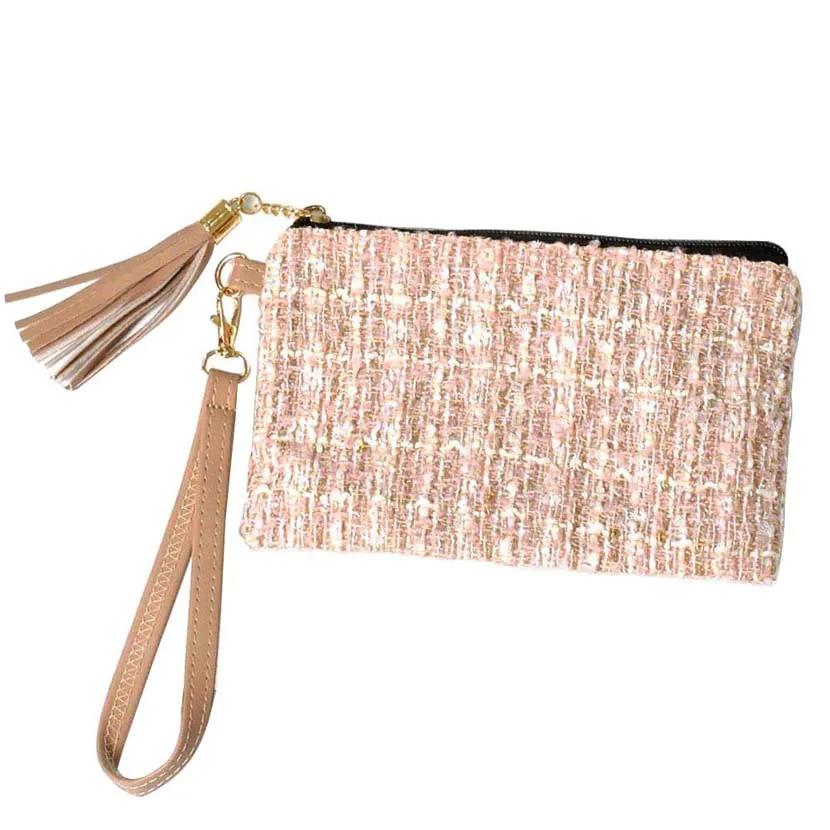 Tweed Lurex Wristlet Pouch Bag