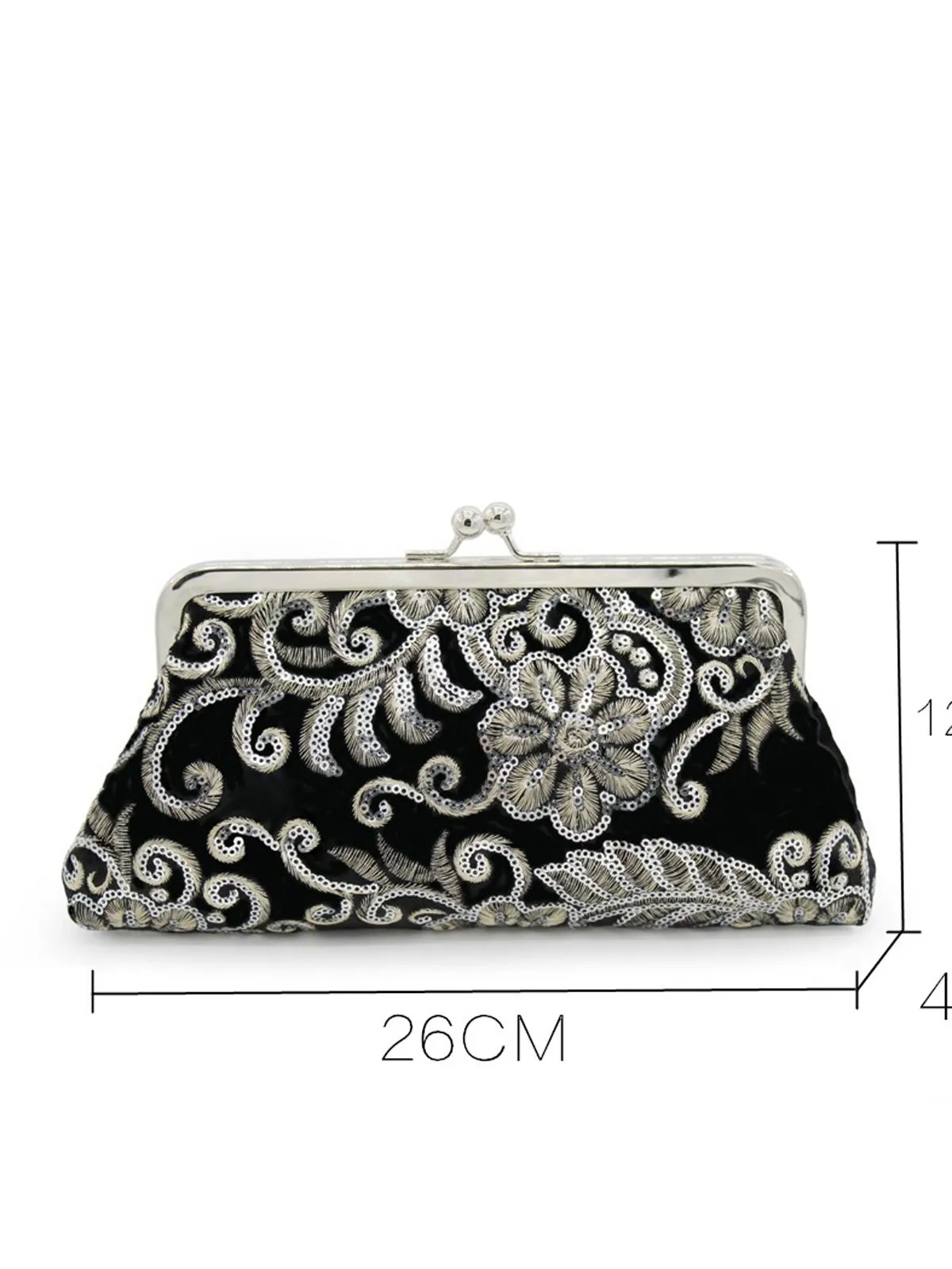 Velvet Embroidery Floral Clutch Bag