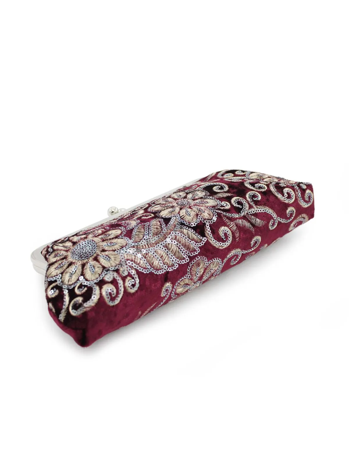 Velvet Embroidery Floral Clutch Bag