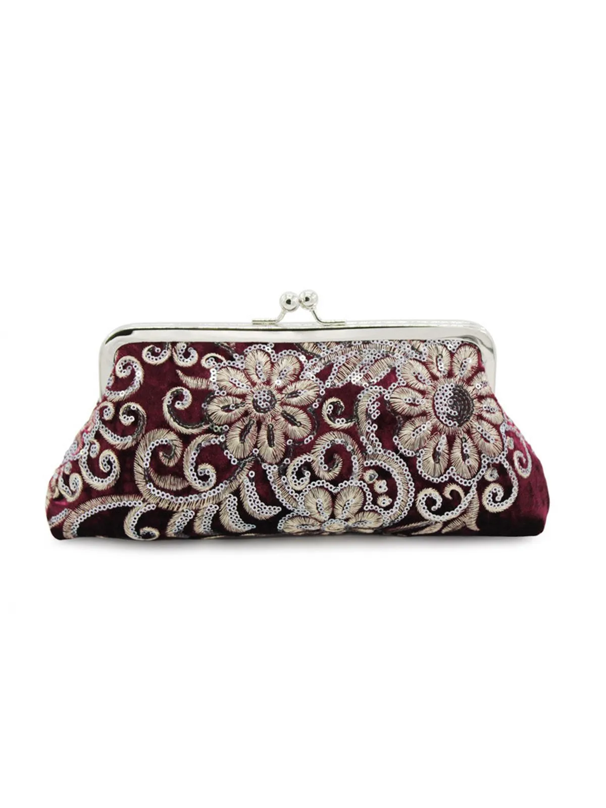 Velvet Embroidery Floral Clutch Bag