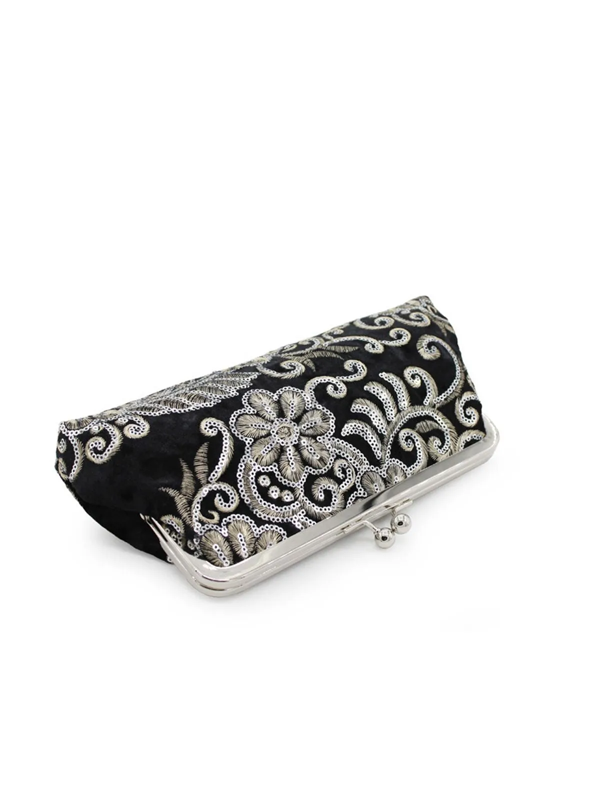 Velvet Embroidery Floral Clutch Bag