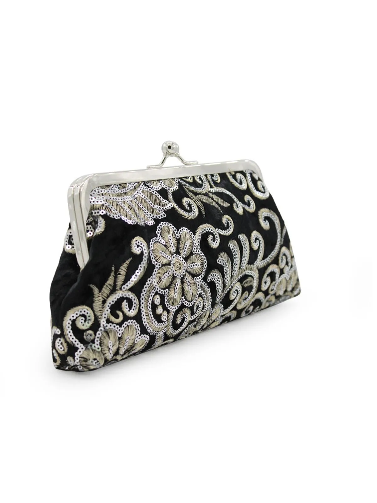 Velvet Embroidery Floral Clutch Bag