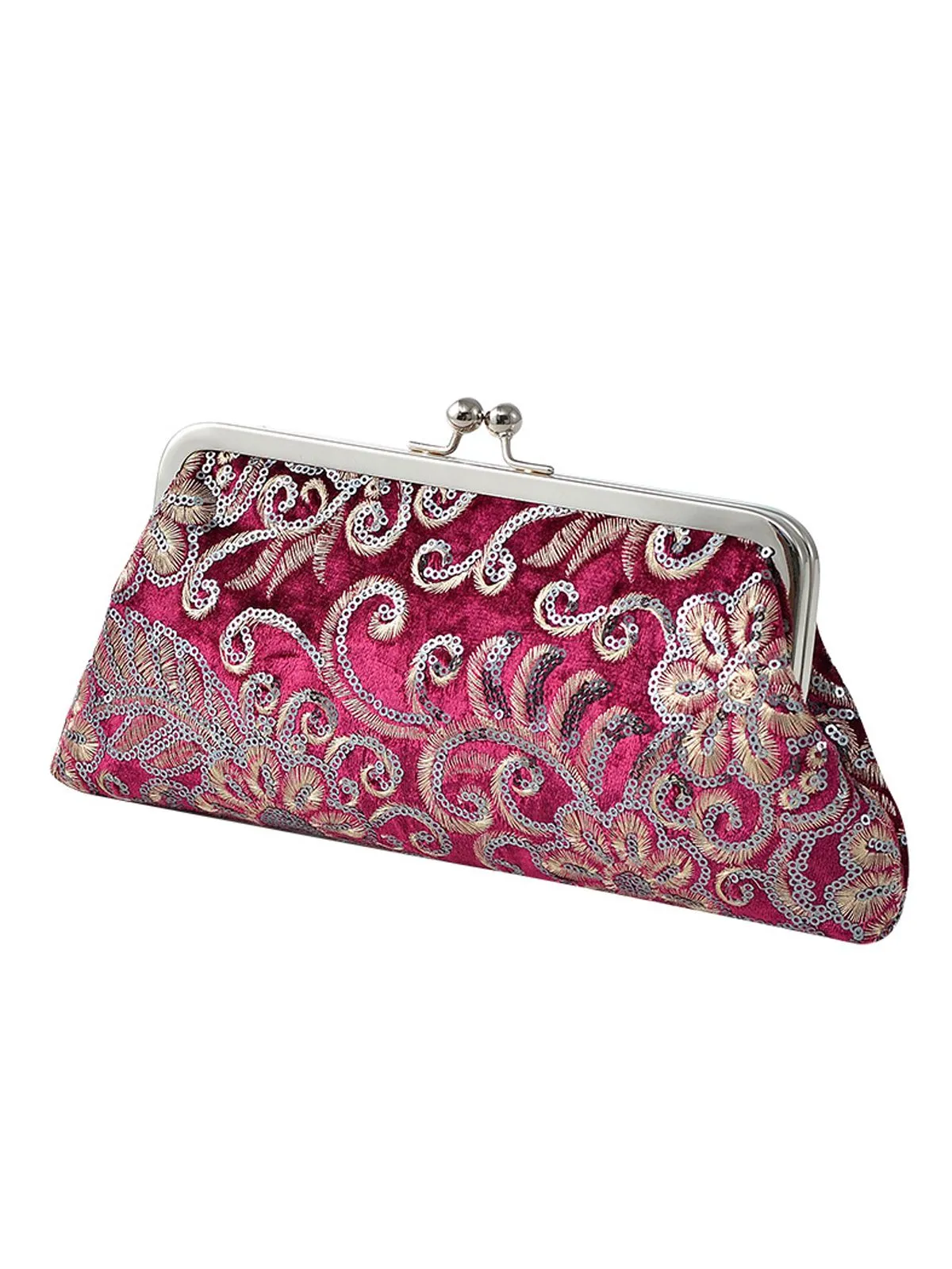 Velvet Embroidery Floral Clutch Bag