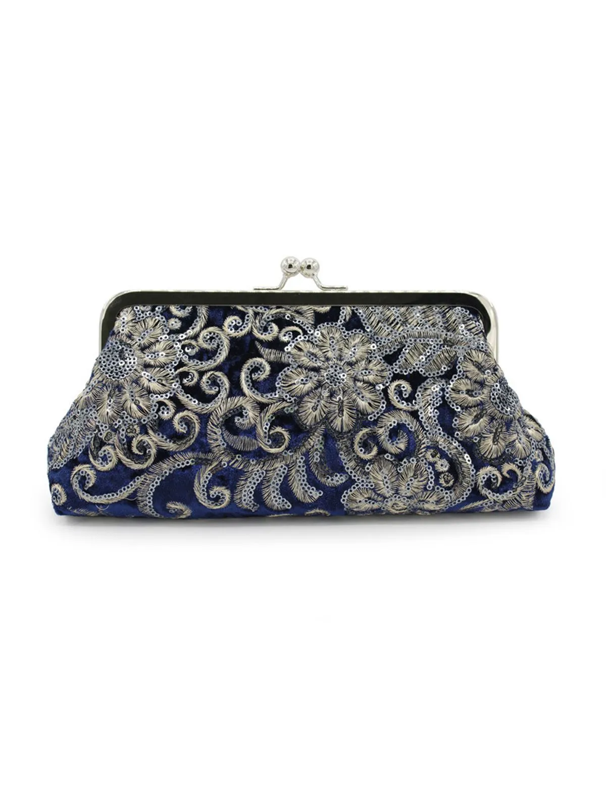 Velvet Embroidery Floral Clutch Bag