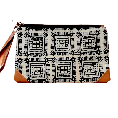 White Black Warli Brown Leather Fabric Gift Designer Clutch