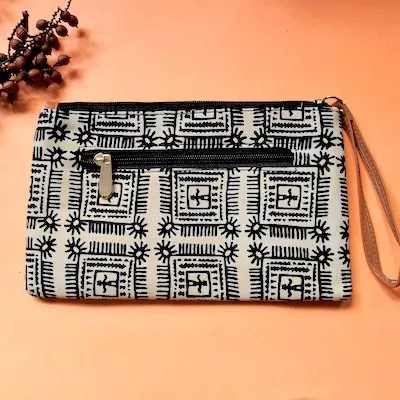 White Black Warli Brown Leather Fabric Gift Designer Clutch