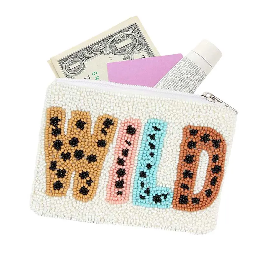 Wild Message Animal Pattern Seed Beaded Mini Pouch Bag