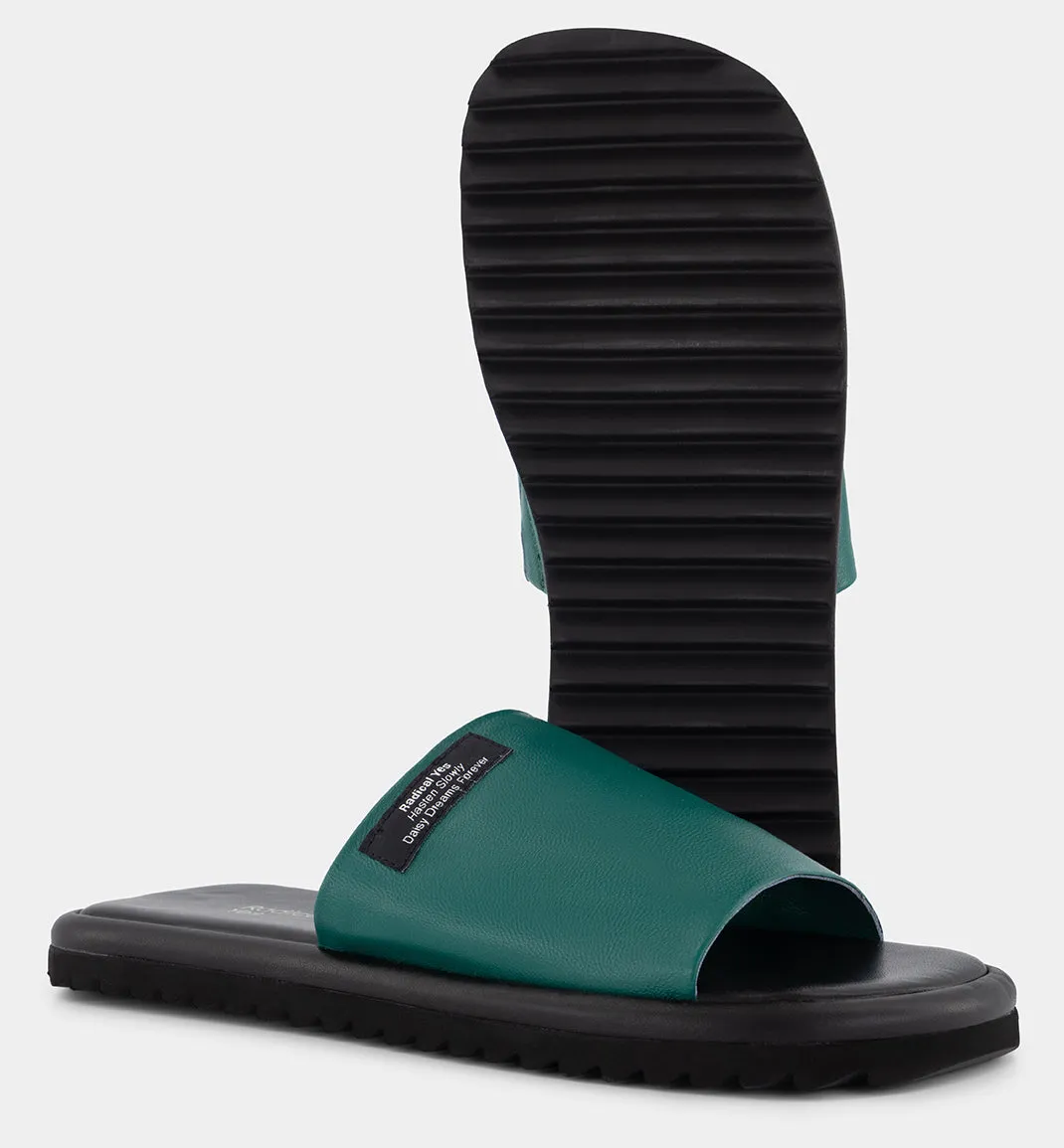 Verdigris Green Yoyogi Leather Slide Sandals