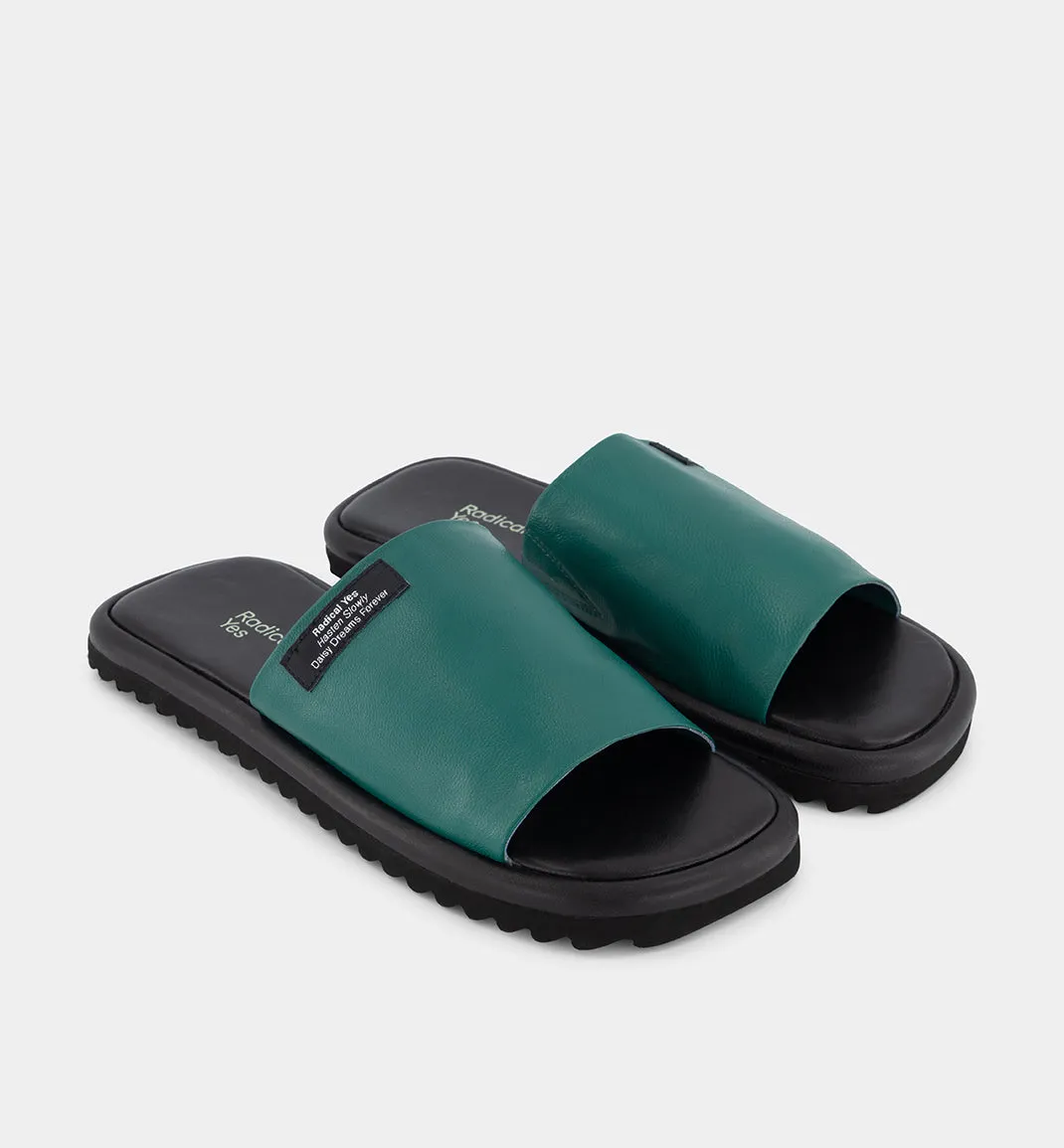 Verdigris Green Yoyogi Leather Slide Sandals